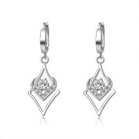 Huggie Hoop Drop Earring, 925 Sterling Silver, Heart, platinum plated, micro pave cubic zirconia & for woman & hollow 