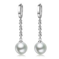 Huggie Hoop Drop Earring, 925 Sterling Silver, with Shell Pearl, Round & for woman & with rhinestone 