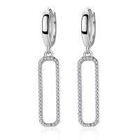 Huggie Hoop Drop Earring, 925 Sterling Silver, Rectangle, platinum plated, micro pave cubic zirconia & for woman & hollow 