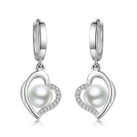 Huggie Hoop Drop Earring, 925 Sterling Silver, with Shell Pearl, Heart, micro pave cubic zirconia & for woman & hollow 