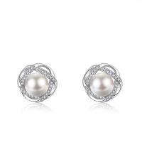 Silver Earring Zircon pavent Sterling, Argent sterling 925, avec Shell Pearl, fleur, avec earnut en plastique & pavé de micro zircon & pour femme Vendu par paire