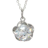 Pendentifs strass en laiton, fleur, Placage de couleur argentée, avec strass Vendu par PC