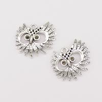 Pendentifs animaux en alliage de zinc, hibou, Placage, argent Vendu par sac