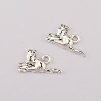 Pendentifs animaux en alliage de zinc, chat, Placage, argent Vendu par sac