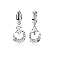 Huggie Hoop Drop Earring, 925 Sterling Silver, Moon and Star, platinum plated, micro pave cubic zirconia & for woman 