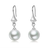 Pendiente de gota de perlas de plata esterlina, Plata de ley 925, con Shell Pearl, Esférico, diverso tamaño para la opción & micro arcilla de zirconia cúbica & para mujer, Vendido por Par