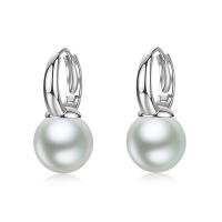 Huggie Hoop Drop Earring, 925 Sterling Silver, with Shell Pearl, Round, fashion jewelry & for woman 