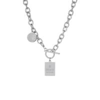 Stainless Steel Jewelry Necklace, Rectangle, Unisex & oval chain & with letter pattern Approx 16.9 Inch 