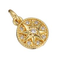 Cubic Zirconia Micro Pave Brass Pendant, Flat Round, gold color plated, micro pave cubic zirconia Approx 2mm 