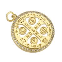 Cubic Zirconia Micro Pave Brass Pendant, Flat Round, gold color plated, micro pave cubic zirconia & hollow Approx 3mm 