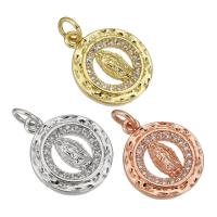 Cubic Zirconia Micro Pave Brass Pendant, Flat Round, plated, micro pave cubic zirconia & hollow 