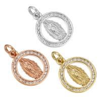 Cubic Zirconia Micro Pave Brass Pendant, Flat Round, plated, micro pave cubic zirconia Approx 3mm 