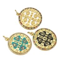 Cubic Zirconia Micro Pave Brass Pendant, Flat Round, gold color plated, micro pave cubic zirconia & enamel Approx 3mm 