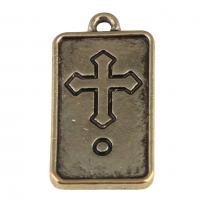 Zinc Alloy Jewelry Pendants, Square, with cross pattern, antique gold color, 23mm 