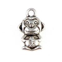 Pendentifs animaux en alliage de zinc, singe, argent, 16mm, Vendu par PC