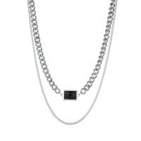 Collier de bijoux de titane, Acier titane, avec 1.97inch chaînes de rallonge, poli, Double couche & pour femme, argent Environ 17.72 pouce, Vendu par PC