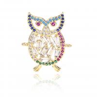 Cubic Zirconia Micro Pave Brass Connector, Owl, plated, micro pave cubic zirconia, golden 