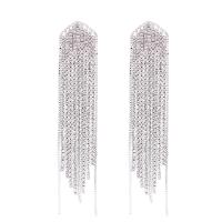 Fashion Fringe Earrings, Rhinestone, with Brass, Tassel, plated, fashion jewelry & for woman 