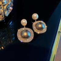 Plastic Pearl Zinc Alloy Earring, with Plastic Pearl, plated, for woman & with rhinestone 