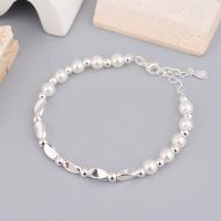 Brass Bracelets, with Plastic Pearl, silver color plated, for woman, white Approx 8.46 Inch 