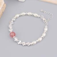 Brass Bracelets, with Strawberry Quartz & Plastic Pearl, silver color plated, for woman Approx 8.26 Inch 