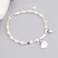 Brass Bracelets, with Plastic Pearl, silver color plated, for woman Approx 8.85 Inch 