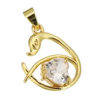 Cubic Zirconia Micro Pave Brass Pendant, gold color plated, micro pave cubic zirconia & hollow 