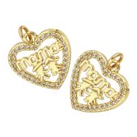 Cubic Zirconia Micro Pave Brass Pendant, Heart, gold color plated, micro pave cubic zirconia & hollow Approx 2mm 