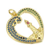 Cubic Zirconia Micro Pave Brass Pendant, Heart, gold color plated, micro pave cubic zirconia & hollow Approx 2mm 