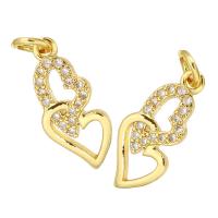 Cubic Zirconia Micro Pave Brass Pendant, Heart, gold color plated, micro pave cubic zirconia & hollow Approx 2mm 