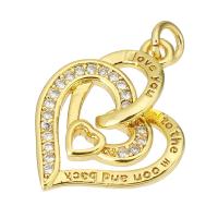 Cubic Zirconia Micro Pave Brass Pendant, Heart, gold color plated, micro pave cubic zirconia & hollow Approx 2mm 