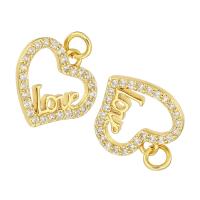 Cubic Zirconia Micro Pave Brass Pendant, Heart, gold color plated, micro pave cubic zirconia & hollow Approx 3mm 