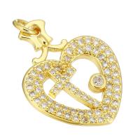 Cubic Zirconia Micro Pave Brass Pendant, Heart, gold color plated, micro pave cubic zirconia & hollow Approx 2mm 