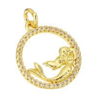 Cubic Zirconia Micro Pave Brass Pendant, Flat Round, gold color plated, micro pave cubic zirconia & hollow Approx 3mm 