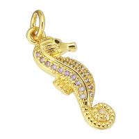 Cubic Zirconia Micro Pave Brass Pendant, Seahorse, gold color plated, micro pave cubic zirconia Approx 3mm 