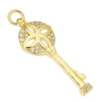 Cubic Zirconia Micro Pave Brass Pendant, Key, gold color plated, micro pave cubic zirconia Approx 3mm 