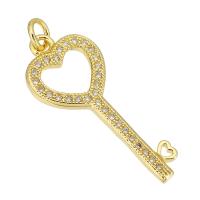 Cubic Zirconia Micro Pave Brass Pendant, Key, gold color plated, micro pave cubic zirconia & hollow Approx 3mm 