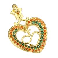 Cubic Zirconia Micro Pave Brass Pendant, Heart, gold color plated, micro pave cubic zirconia & hollow Approx 3mm 