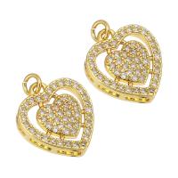 Cubic Zirconia Micro Pave Brass Pendant, Heart, gold color plated, micro pave cubic zirconia & hollow Approx 2mm 