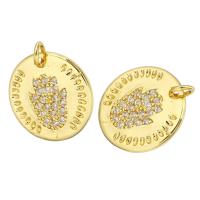 Cubic Zirconia Micro Pave Brass Pendant, Flat Round, gold color plated, micro pave cubic zirconia Approx 2mm 