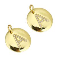 Cubic Zirconia Micro Pave Brass Pendant, Flat Round, gold color plated, micro pave cubic zirconia Approx 2mm 