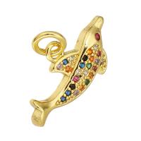 Cubic Zirconia Micro Pave Brass Pendant, Dolphin, gold color plated, micro pave cubic zirconia Approx 3mm 