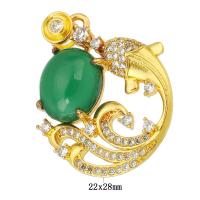 Cubic Zirconia Micro Pave Brass Pendant, with Green Calcedony, gold color plated, micro pave cubic zirconia & hollow Approx 2mm 