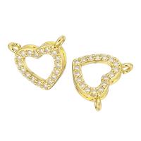 Cubic Zirconia Micro Pave Brass Connector, Heart, gold color plated, micro pave cubic zirconia & hollow Approx 1mm 