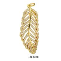 Cubic Zirconia Micro Pave Brass Pendant, Feather, gold color plated, micro pave cubic zirconia & hollow Approx 3mm 