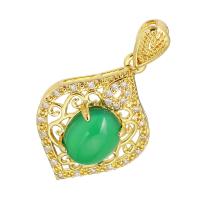 Cubic Zirconia Micro Pave Brass Pendant, with Green Calcedony, gold color plated, micro pave cubic zirconia Approx 3mm 