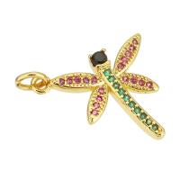 Cubic Zirconia Micro Pave Brass Pendant, Dragonfly, gold color plated, micro pave cubic zirconia Approx 3mm 