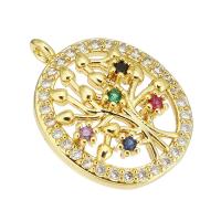 Cubic Zirconia Micro Pave Brass Pendant, gold color plated, tree of life design & micro pave cubic zirconia Approx 1mm 