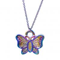 Colgantes Animales de Aleación de Zinc, Mariposa, chapado en colorido, Joyería, multicolor, 13x11mm, longitud:45 cm, Vendido por UD