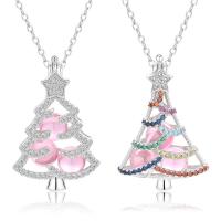 Joyería de la Navidad del collar del suéter, Plata de ley 925, con 1.96inch extender cadena, Árbol de Navidad, chapado en platina real, Joyas de Navidad & cadena oval & diferentes estilos para la opción & para mujer & con diamantes de imitación, longitud:aproximado 15.74 Inch, Vendido por Sarta